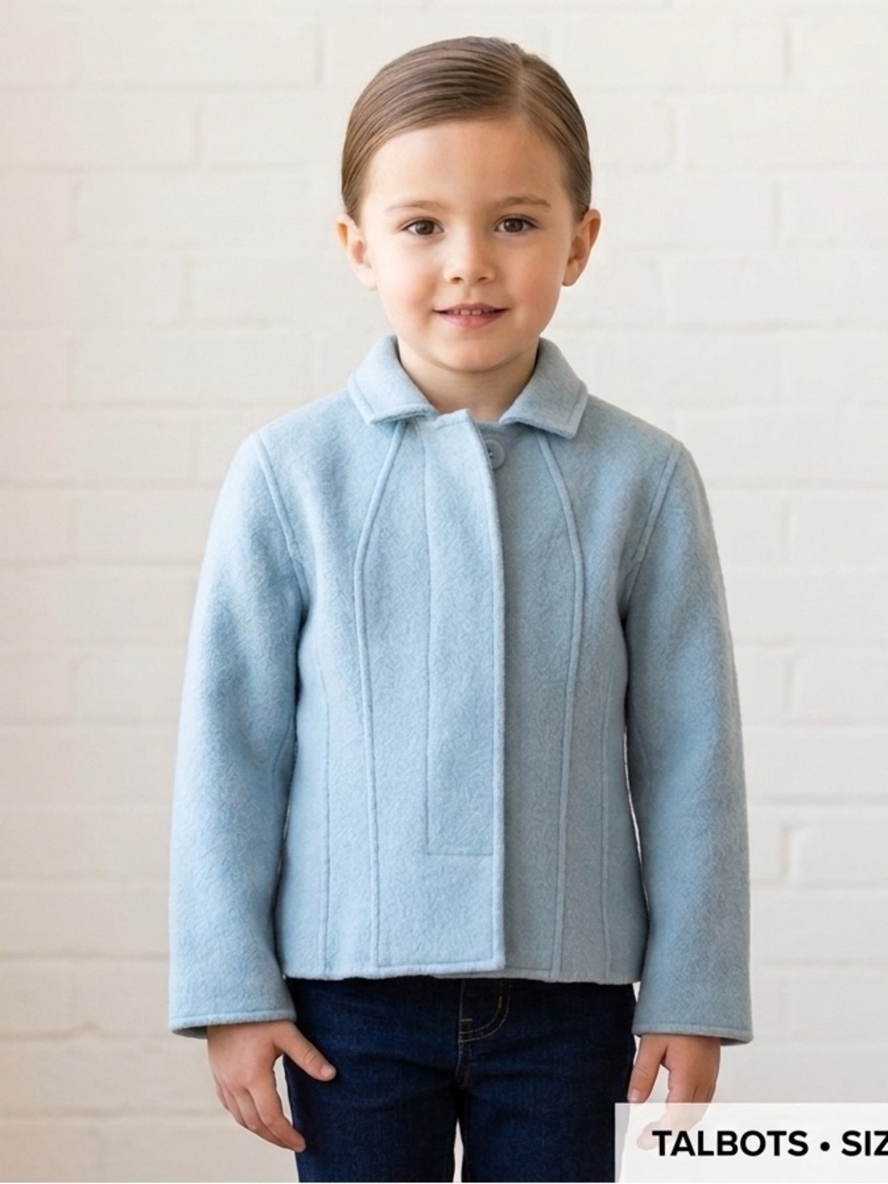 Talbots Girls' Pale Blue 100% Wool Pea Coat